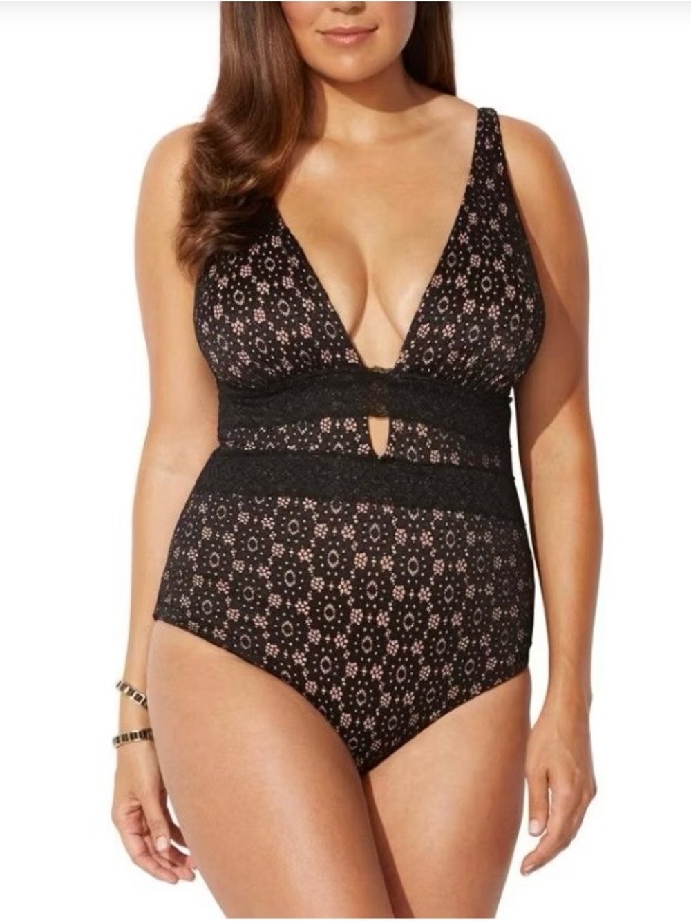 Lace Detail Black One-Piece Swimsuit